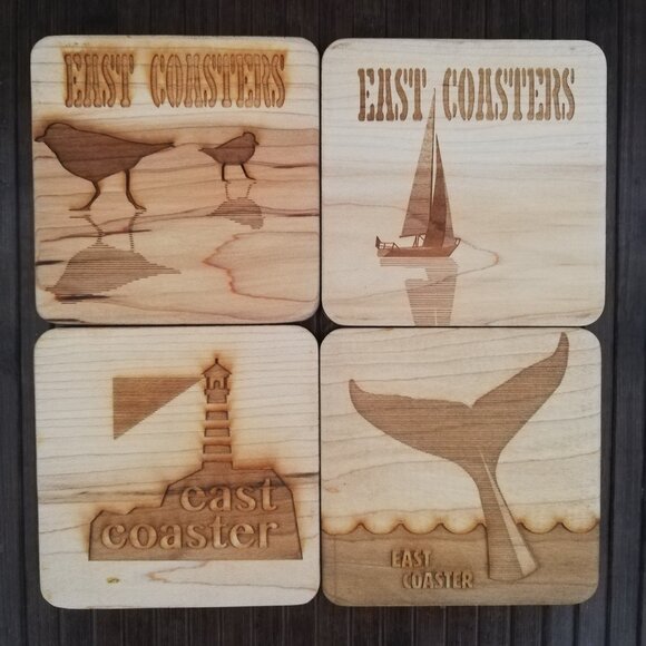 East Coaster Nautical Wood Drink Coasters 4" - Picture 1 of 8